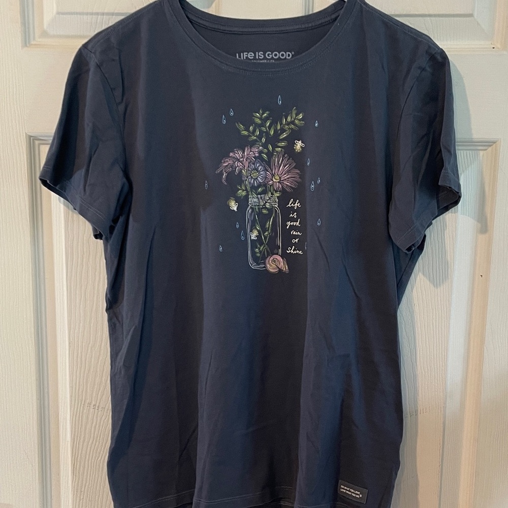 Life Is Good  Size Large Navy Floral Mason Jar Tee